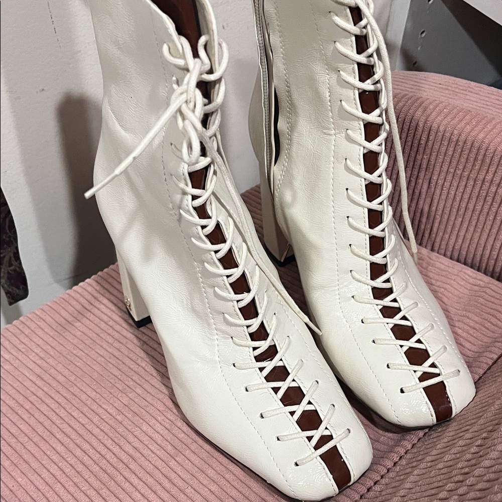 Elegant White Lace-Up Ankle Boots